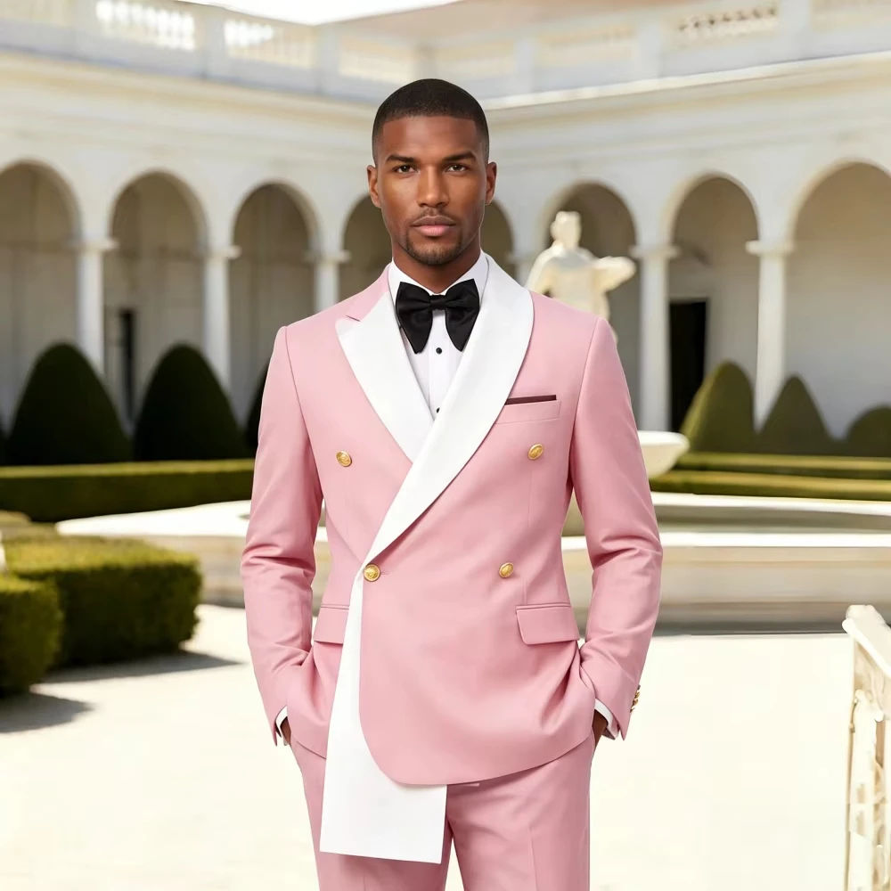 Double Breasted Wedding Suits Asymmetric Neck Slim Fit Blazer Set for Groom Guest Party Prom Banquet 2 Pieces Jacket + Pant