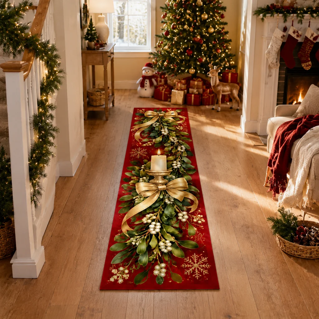 VIKAMA Christmas Series Entrance Hall Corridor Rug Long Corridor Runway Staircase Landing Corridor Kitchen Carpet Festive Decor
