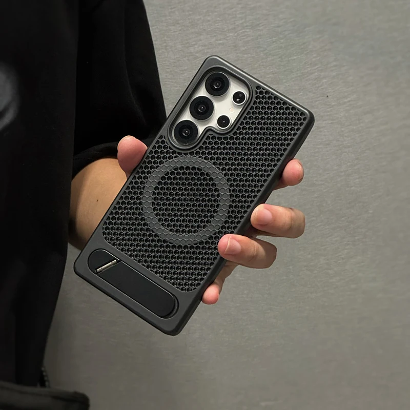 

Охлаждающий чехол Magsafe с сотовой сеткой для Samsung Galaxy S25 S25Ultra S24, ультра матовый металлический чехол-подставка с беспроводной зарядкой