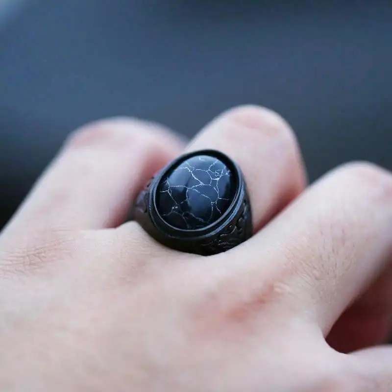 Vintage Black Rings for Men Anniversary Party Gift Fashion Imitation Stone Resin Men Rings Jewelry Accessories