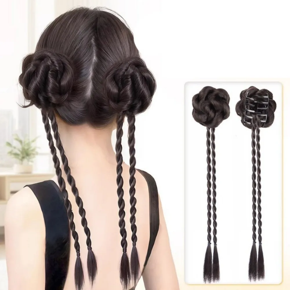 

1 пара 45 см синтетическая коса с цветочным бутоном, зажим для париков Y2K, игрушка для девочек, парик с двойной шаровой головкой, горячая сумка, наращивание для девочек