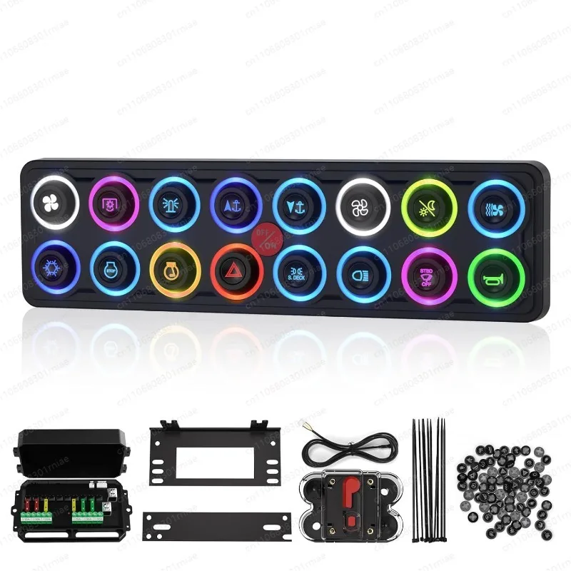 Multi Function 4 Modes 8 Colors Backlight 60A 12V Car Relay Circuit Control Box 16 Gang RGB Marine Touch Switch Panel Waterproof
