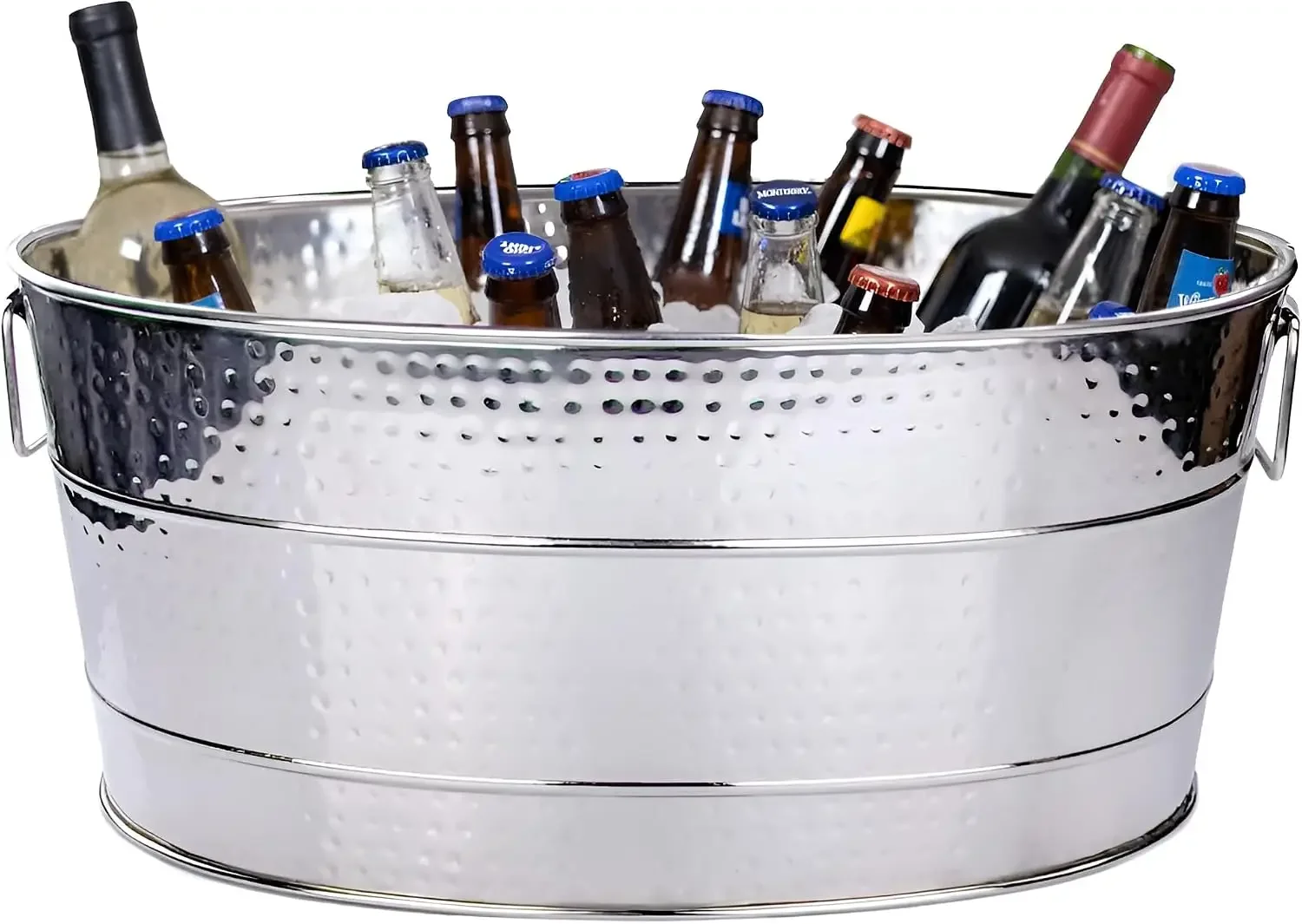 Aspen Heavy-Duty Oval Stainless Steel Drink Cooler for Parties - Metal Large Ice Bucket for Drinks, 25-Quart (30-Bottle) Large