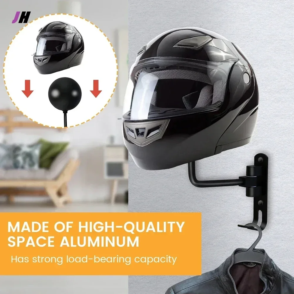 Motorcycle Helmet Rack Wall Mount Stain Steel Helmet Holder 180 Rotation Hanger with Double Hook Bike Helmet Holder Dropshipping