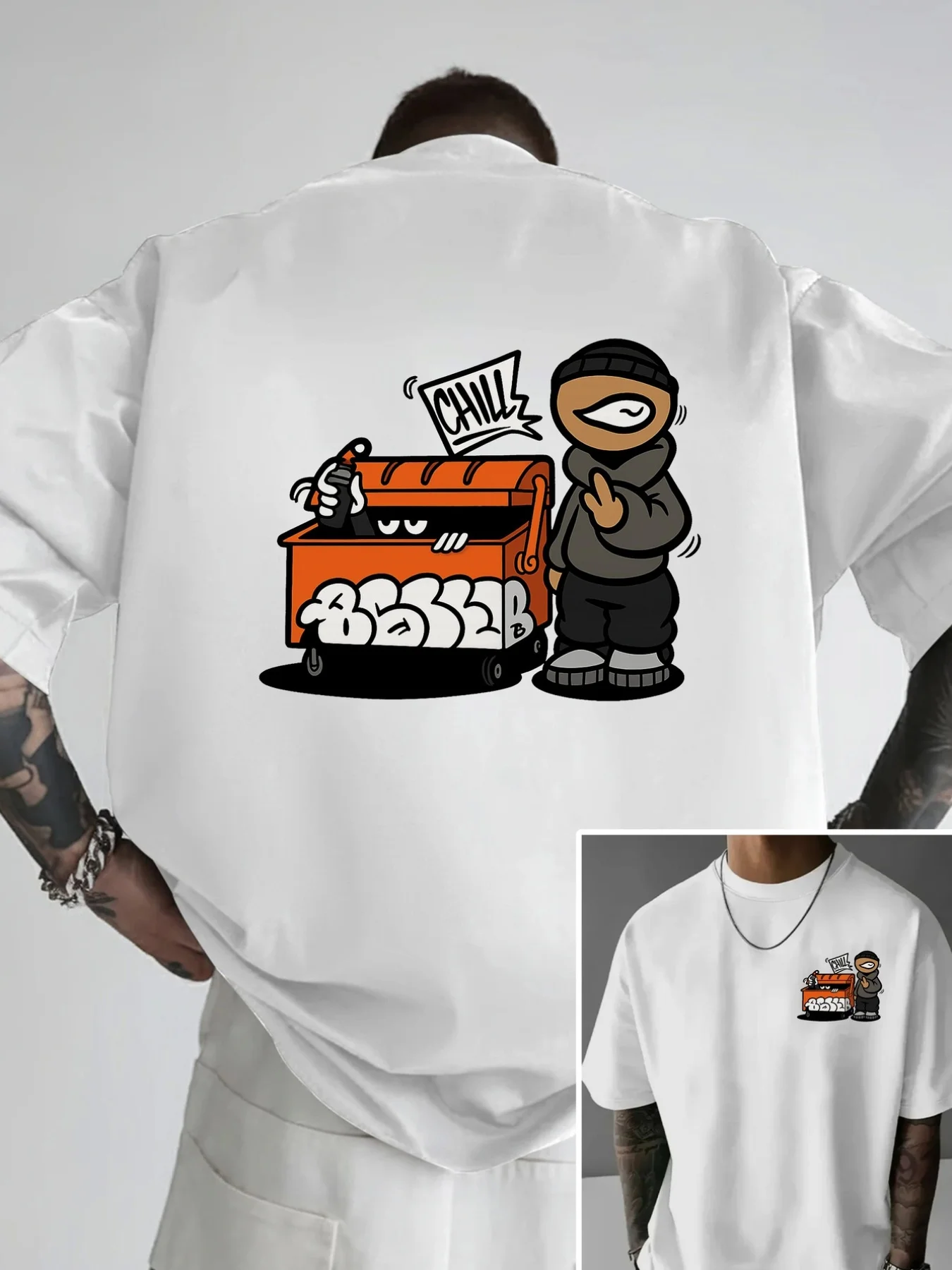 Blu Grafik-T-Shirt - Herren Streetstyle 100% Baumwolle Kurzarm-T-Shirt Komfortabel Atmungsaktiv Locker Sitzend Rundhals Sommer