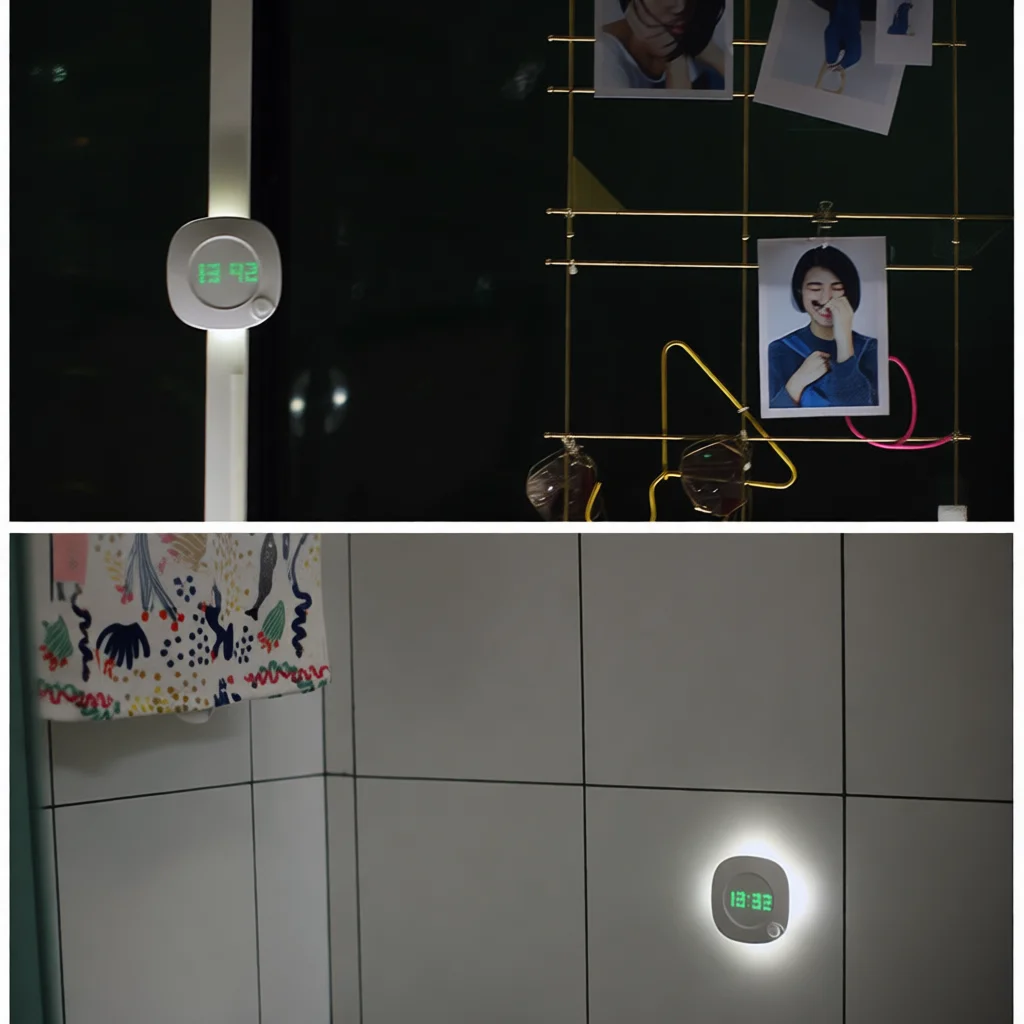 Rechargeable Led Night Lamp Time Display Sensor Dimmable Lighting Device Modern Home Accessory For Bedroom Hallway Use