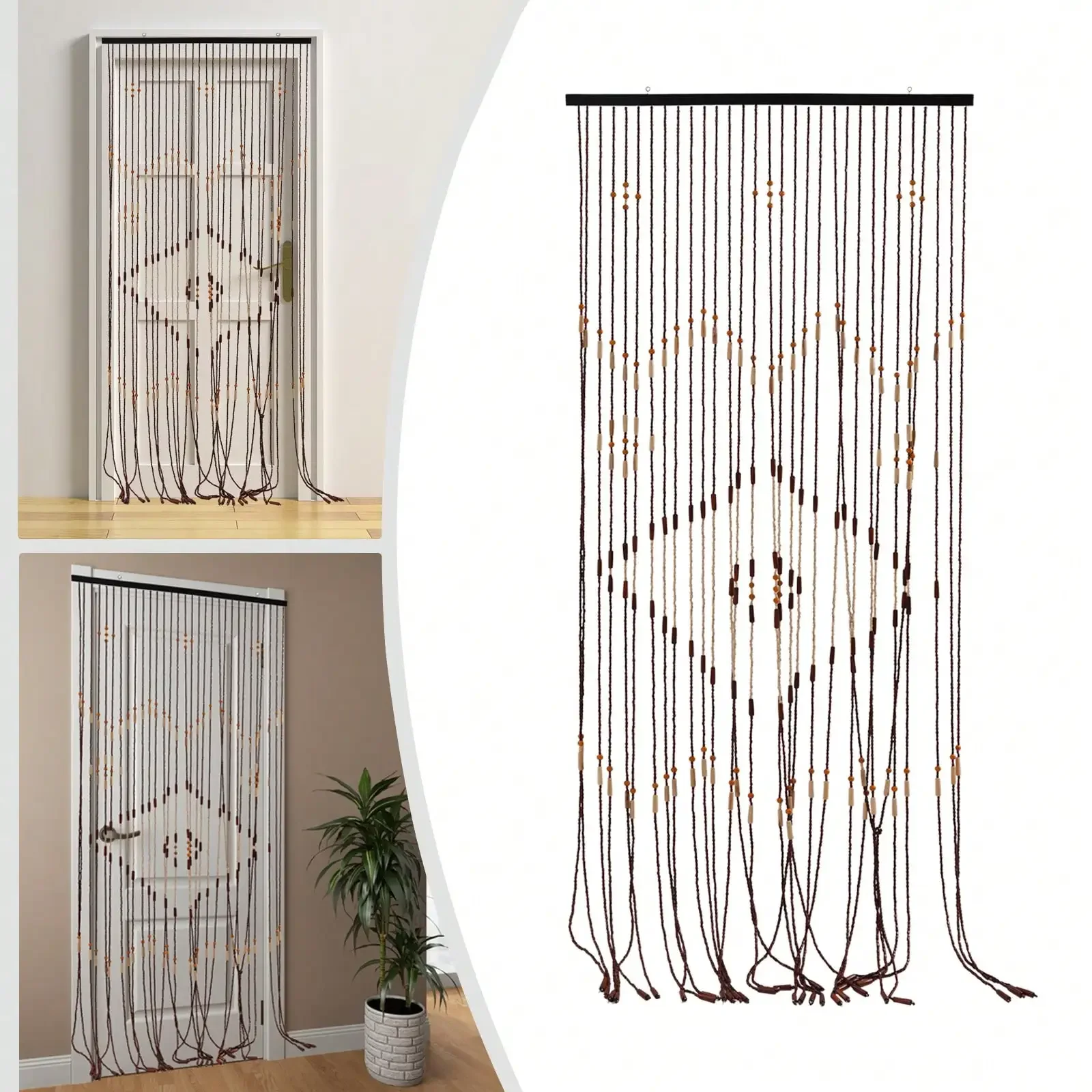 

31 Line Wooden Bead Curtain Door Fly Screen Door Porch Divider Curtain 90 * 208cm Home Decor