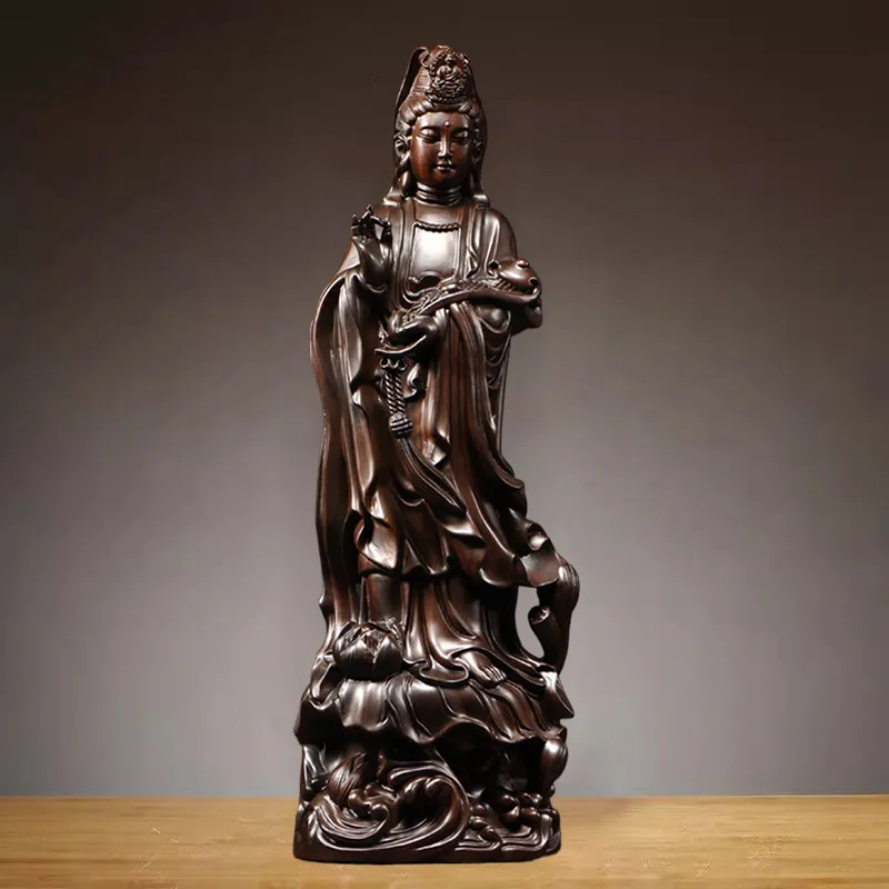 Hand Carved Ebony South Sea Guanyin Statue for Home Buddhist Hall Worship & Gifts