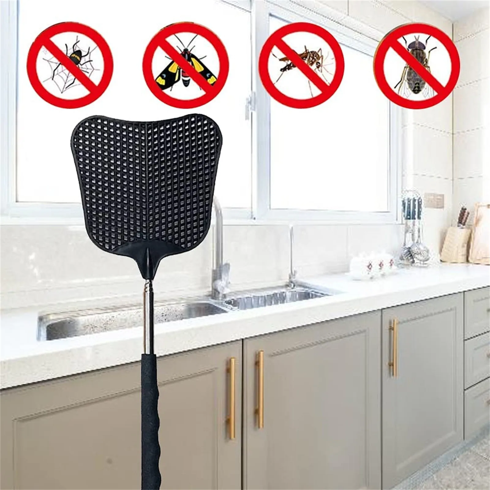 Telescopic Flies Swatters Stainless Steel Rod Mosquito Trap Prevent Control Tool Garden Net Supplies Gadget