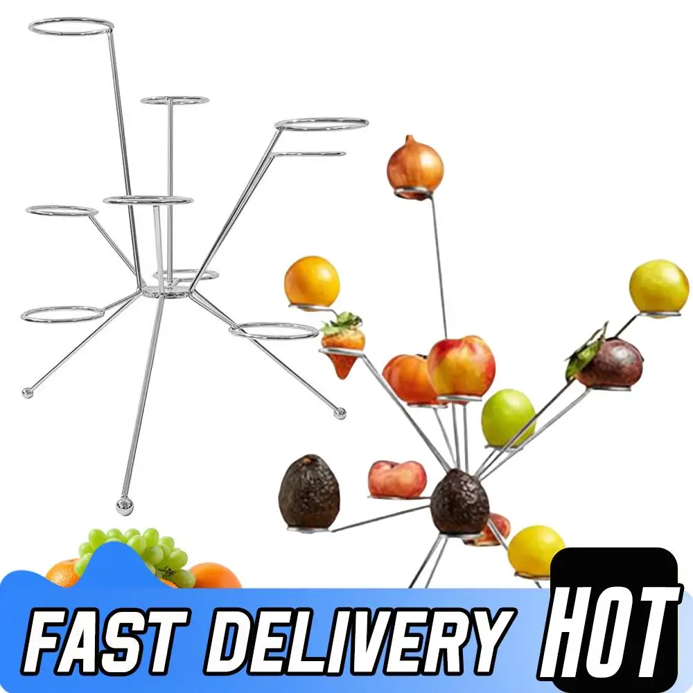 

Creative Exploded Fruit Bowl Stainless Steel Fruit Display Stand 360° Floating Metal Fruit Plate Unique Fruit Tray Desk Decor