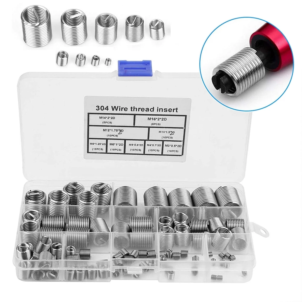 

80pcs Thread Repair Insert, M3/4/5/6/8/10/12/14/16 Stainless Steel SS304 Coiled Wire Helical Screw Thread Inserts Bolt Fastener