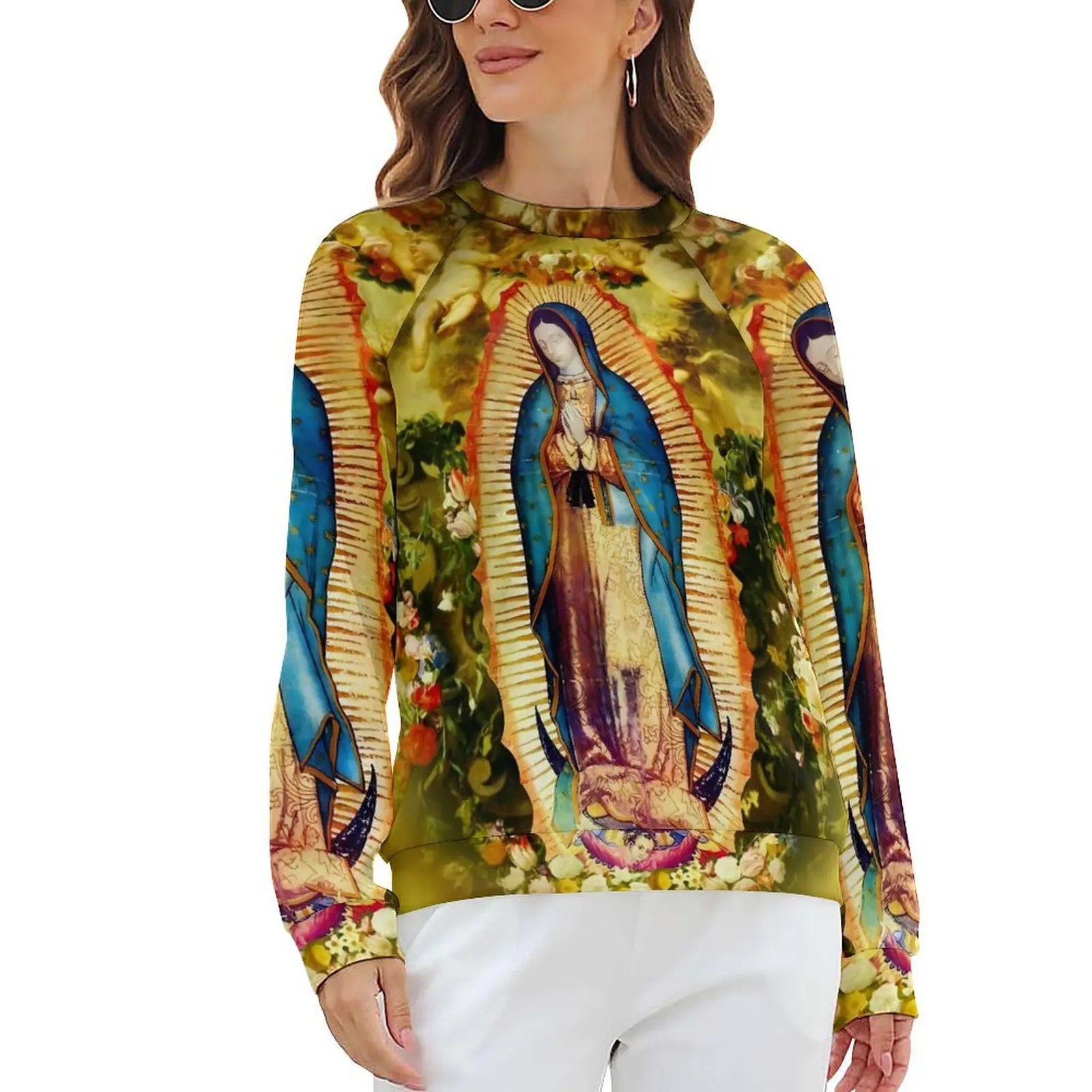 Virgin Mary Mexico Hoodies Our Lady of Guadalupe Fashion Oversized Hoodie Ladies Long Sleeve Trendy Printed Casual Clothing