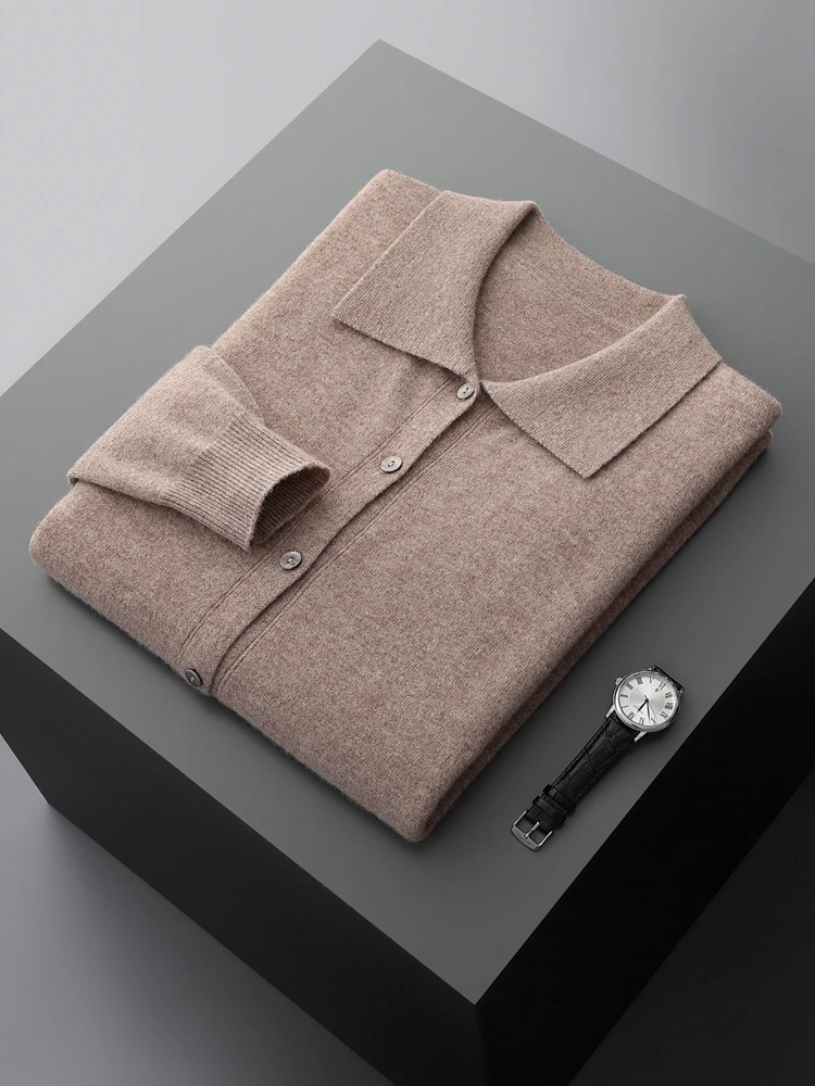 Lurxury 100% Pure Cashmere Sweater Long Sleeve POLO Neck Spring Autumn Men Merino Wool Pullover Loose Knitting Casual Clothing