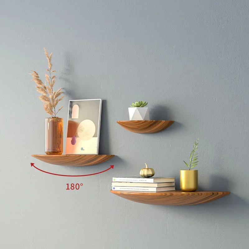 Wooden Semicircle Wall Shelf Background Wall  Home Decoration Hanging Projector Display Stand Storage Organization Suspension