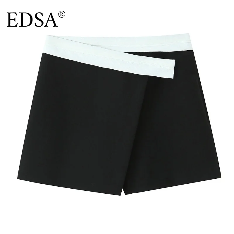 EDSA mujeres contraste Wiast Wrap Shorts faldas de cintura alta cremallera lateral moda femenina Skorts