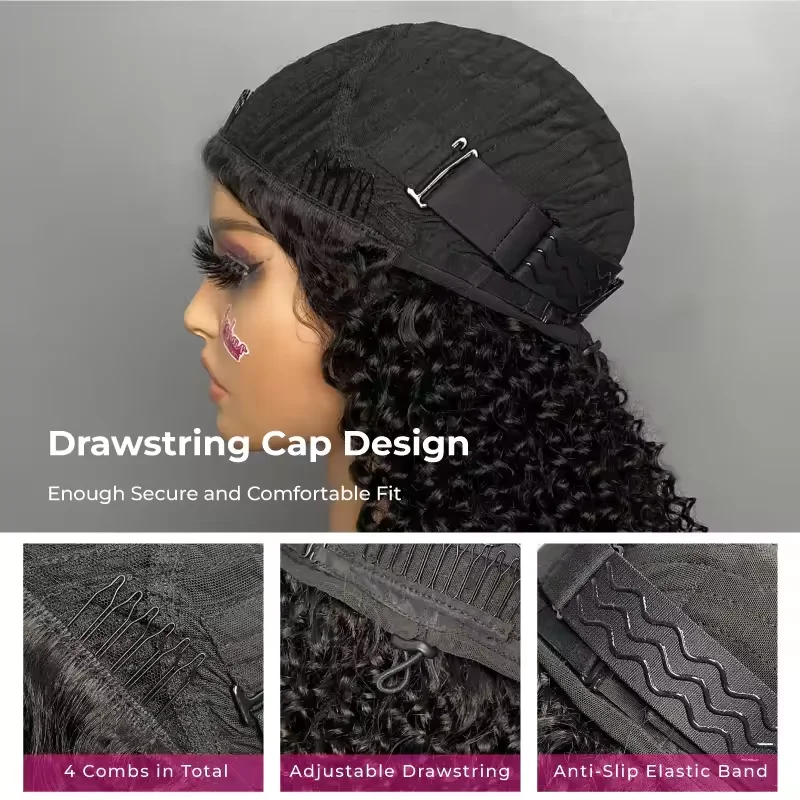 With Drawstring Seamless Clip Ins Flip Over Wig Upgrade 3 IN 1 Half Wig 200% Density Curly Half Wigs for Women Hair for summer image 6