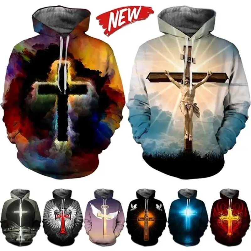 Christian Jesus Cross Graphic Hoodie Men Clothing 3D Printing Hoodies Women Harajuku Fashion y2k Pullovers Hoody Sudadera Hombre