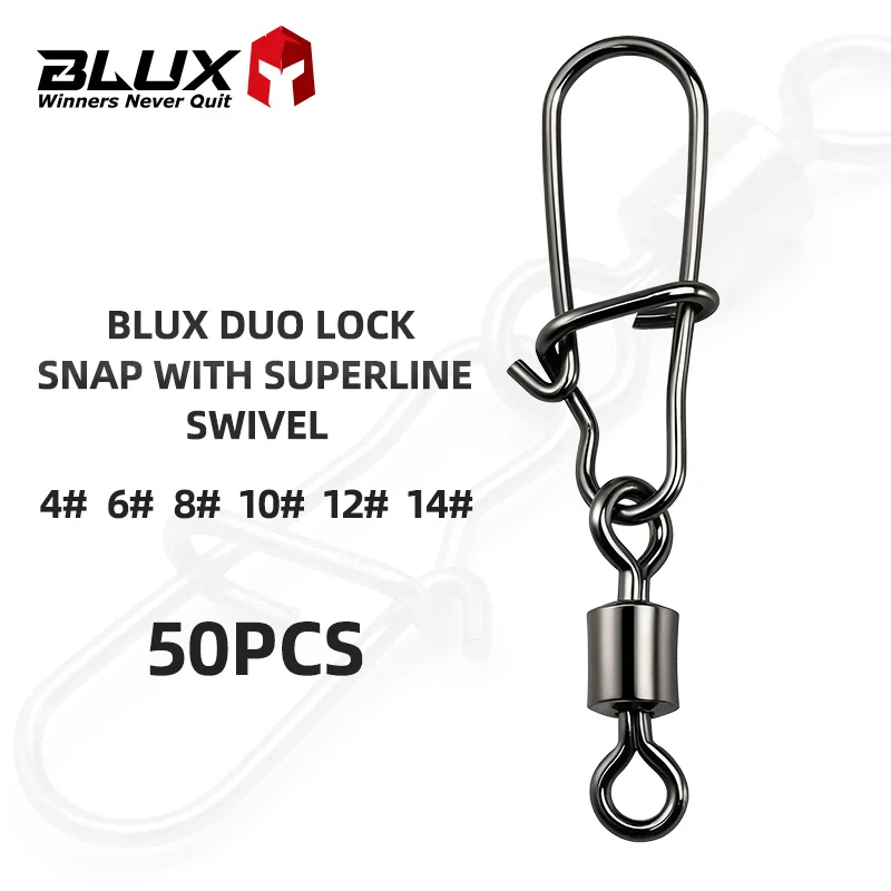BLUX 50pcs Lock Snap with Superline Swivel Stainless Steel Lure Loop Quick Change Fishing Clips Fast Speed Connector Terminal