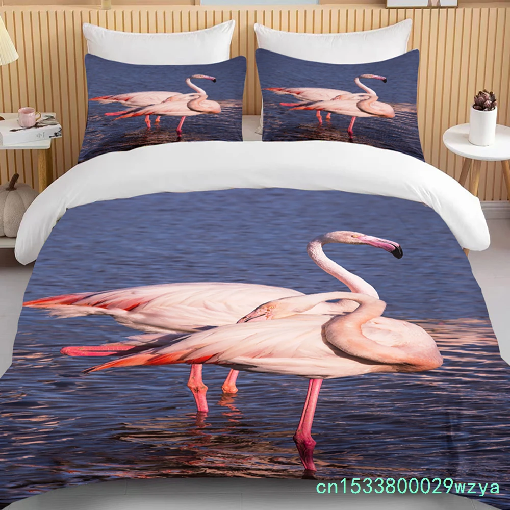 Juego de Funda de Edredón de Microfibra o Poliéster para Cama King Size o Doble, Diseño de Flamenco, Oso Kawaii, Regalo de Navidad, Ropa de Cama Infantil