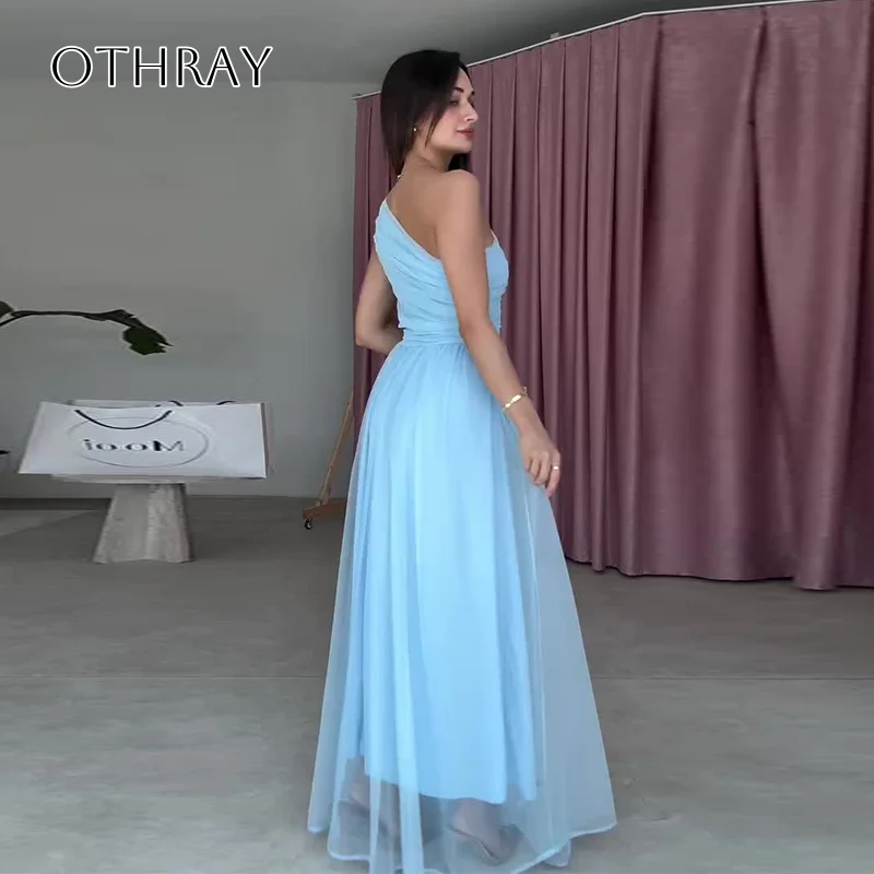 Een Schouder A-lijn Avondjurken Chiffon Vloerlengte Mouwloze Galajurken Aangepaste فساتга Byd