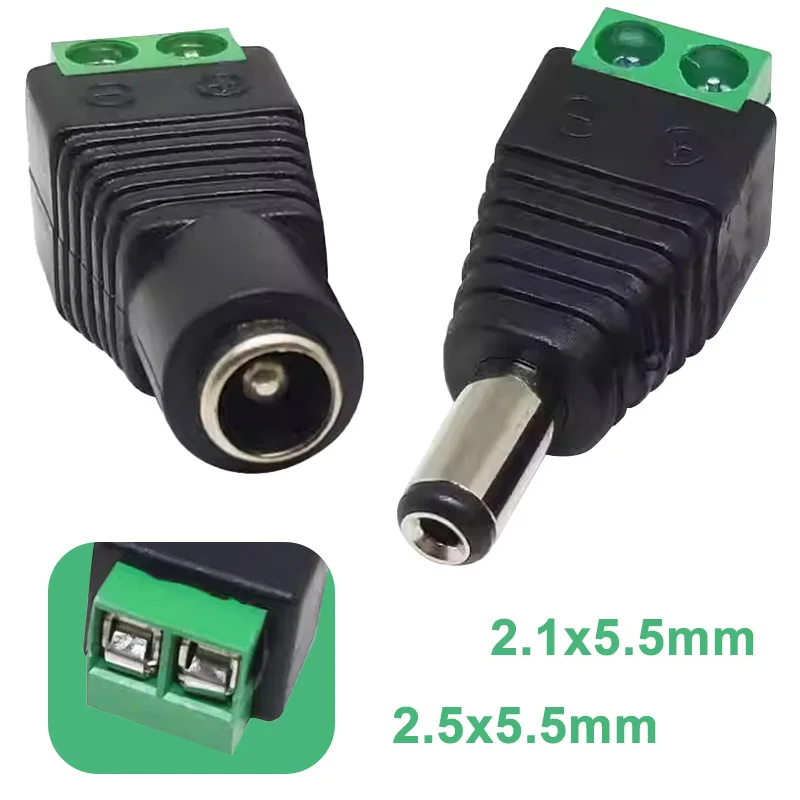 DC Connector DC Power Socket DC Power Plug 5.5x2.5mm 5.5x2.1mm Male Plug Female Jack Adapter for LED Light Strip CCTV Camera