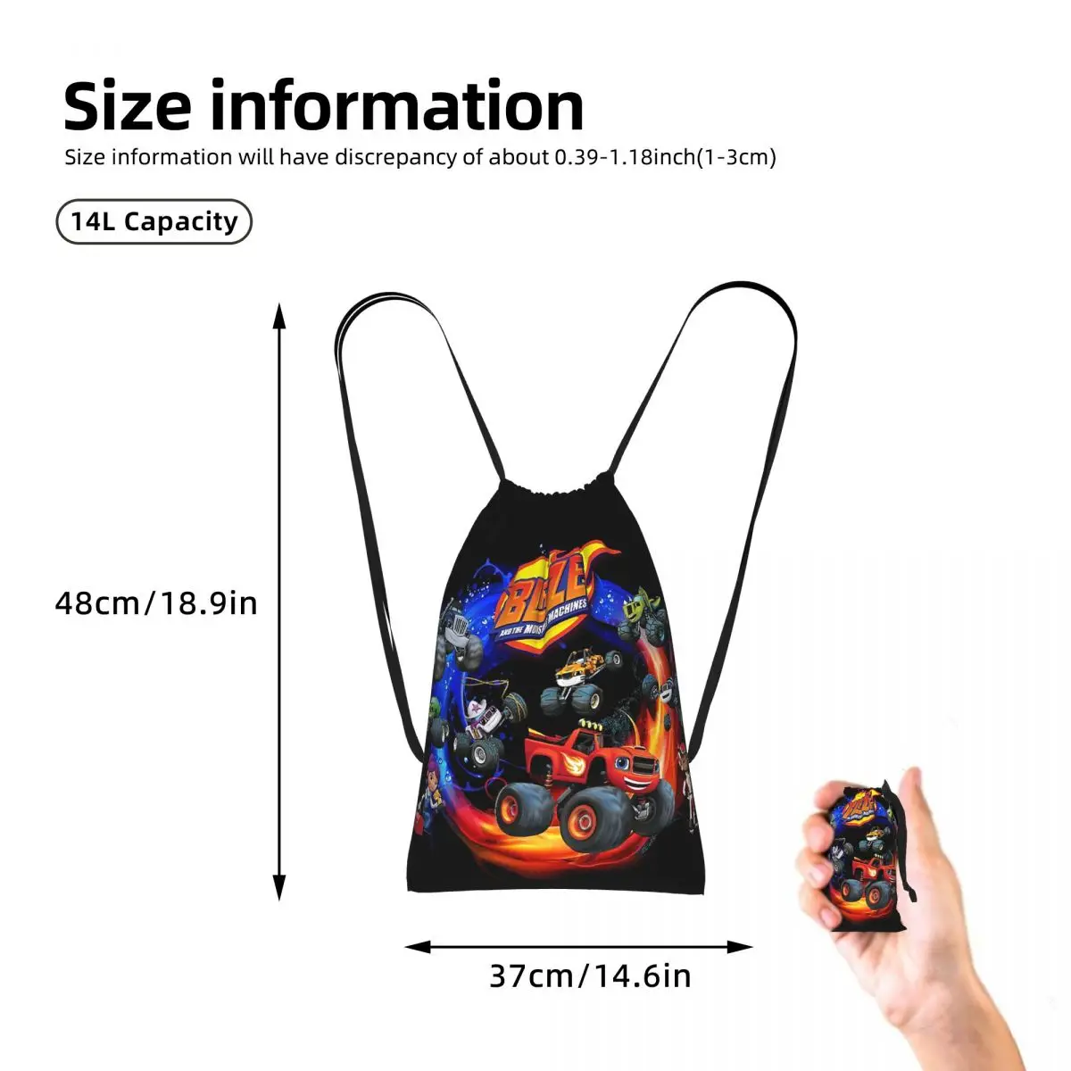 Blaze And The Monster Machines Active Drawstring Backpack hiking cycling Bag Lightweight Foldable Storage Drawstring Bag