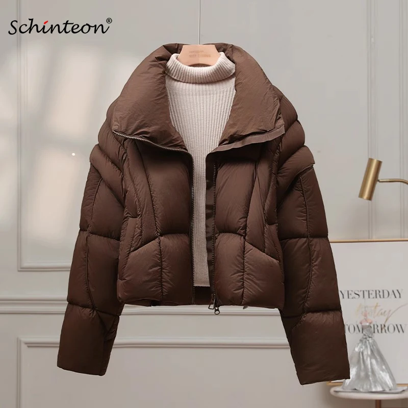 Schinteon-Chaqueta de plumón de pato blanco para mujer, abrigo informal holgado con mangas desmontables y cuello levantado, prendas de vestir gruesas y cálidas para otoño e invierno