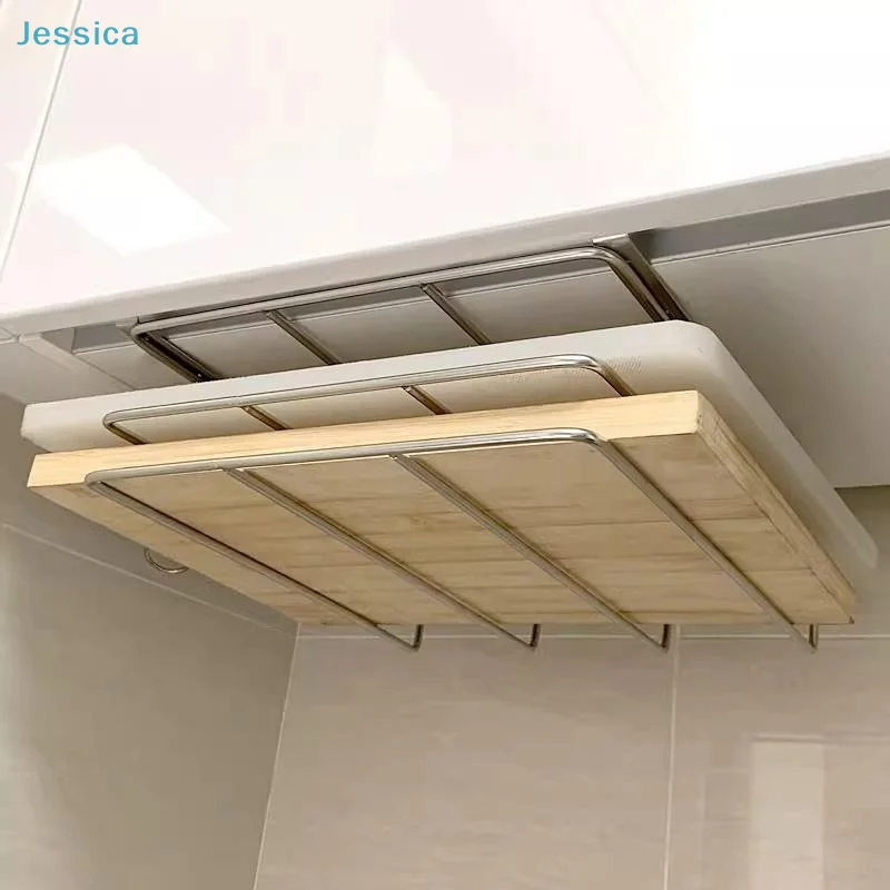 〔S〕Under Cabinet Stainless Steel Cutting Board Holder Hanging Organizer Rack For Chopping Boards Kitchenware Storage