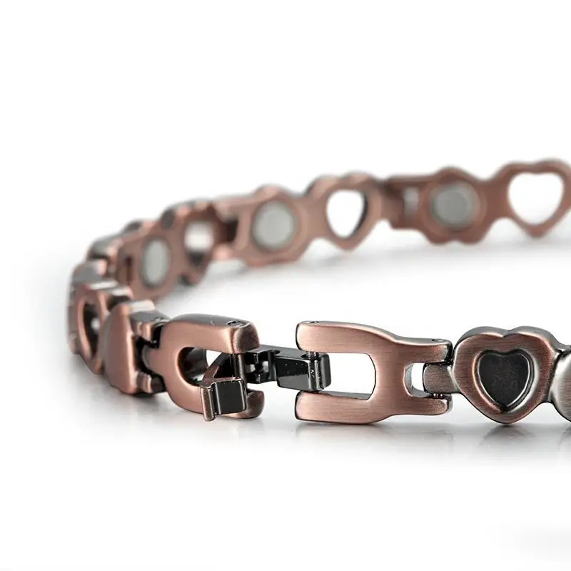 Heart Hollow Bracelet Women Men Copper Color Magnetic Health Energy Bangle Magnets Wristband Chain Link Weight Loss Bracelets