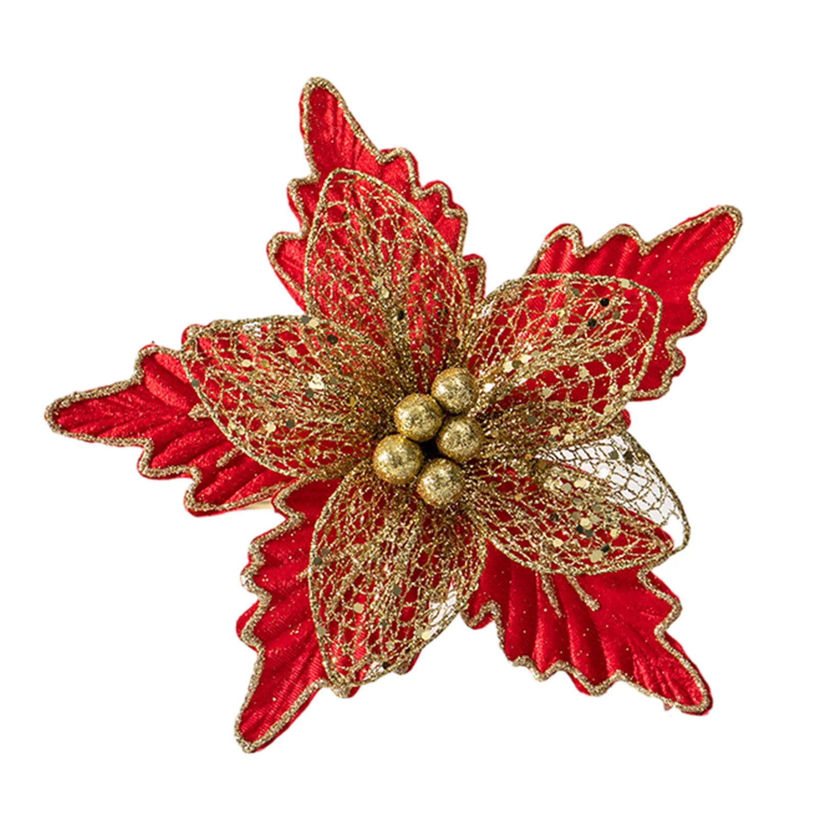 Christmas Poinsettia Glitter Flower  24cm Hanging Xmas Tree Decoration  Perfect For Home Parties  Weddings  And Gardens