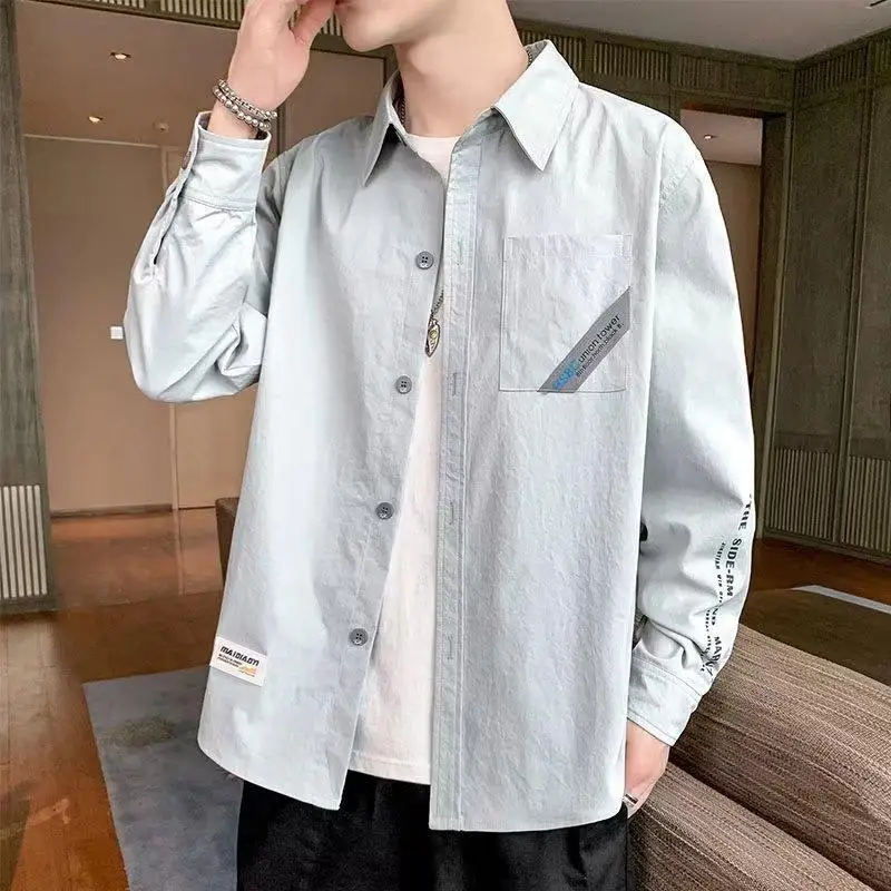 Spring Autumn New Fashion Turn-down Collar Long Sleeve Solid Men\'s Clothing Blouse Casual Button Pocket Simplicity Chic Shirts