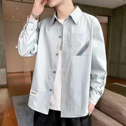 Spring Autumn New Fashion Turn-down Collar Long Sleeve Solid Men's Clothing Blouse Casual Button Pocket Simplicity Chic Shirts