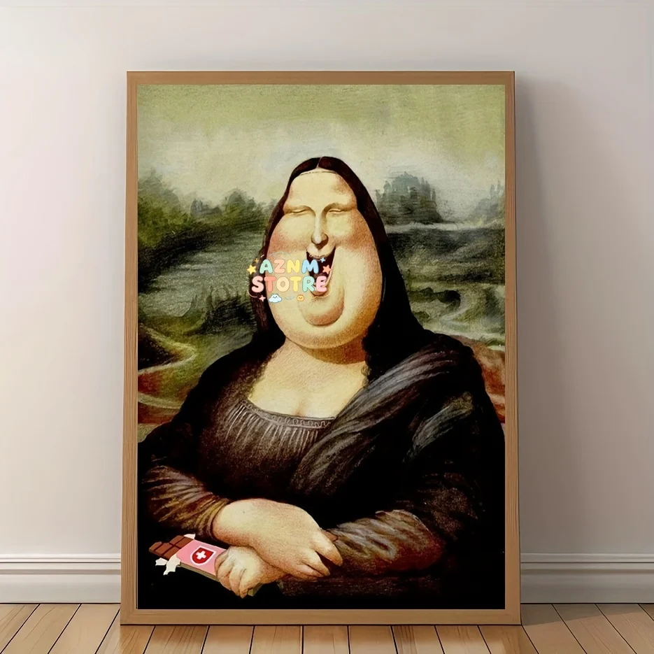2D-Flachbild, Mona Lisa, lächelndes Mädchen, rahmenloser Kunstdruck auf Leinwand – strukturiert, geeignet für die Dekoration von Haus und Büro, modernes Wandbild für das Schlafzimmer.