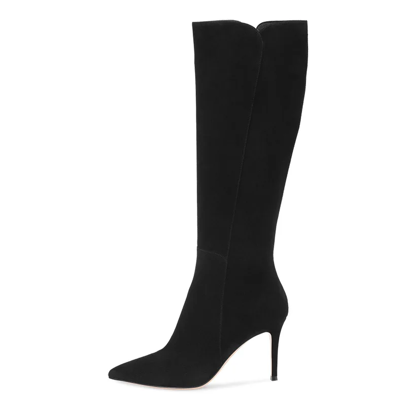 

Pointed Toe Stiletto Heel Boots Solid Knee High Side Zipper Concise Women Autumn Winter Daily Party Dress Long Boots Shoes