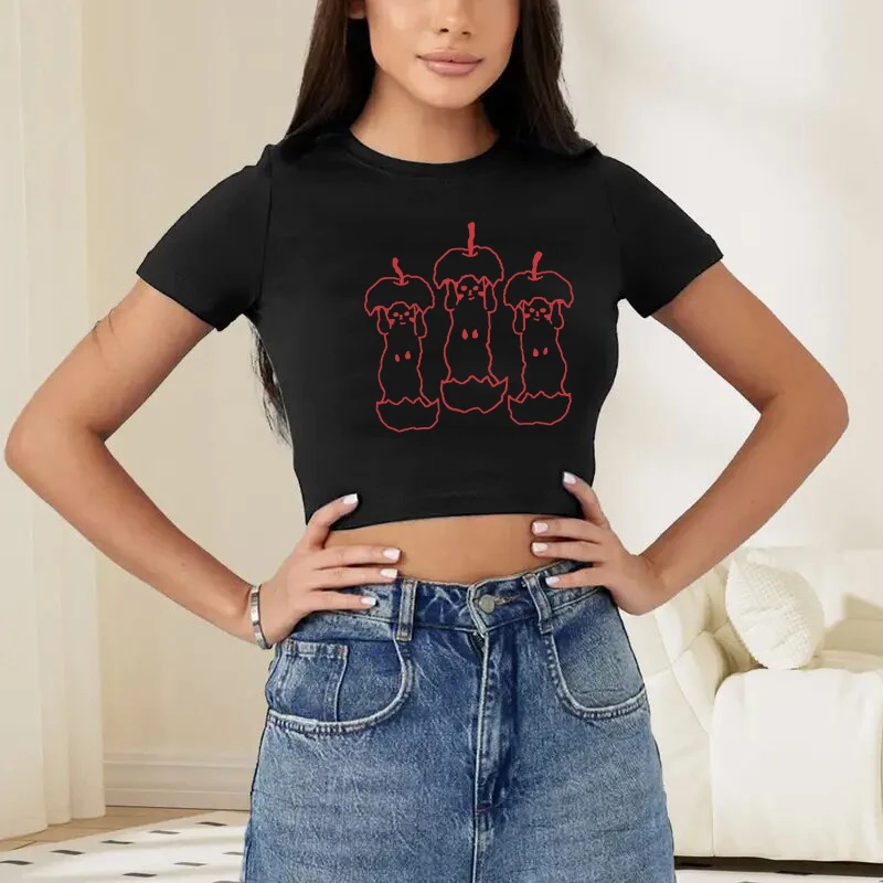 

2000-е годы Harajuku Aesthetics Apple Pattern Top Punk Gothic Сексуальная уличная одежда Тонкая женская футболка Y2k Винтажная мода Футболки с короткими рукавами