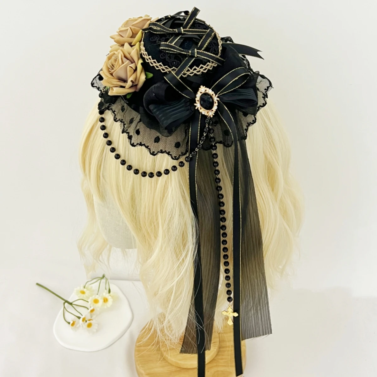 Gothic Lolita Black Hat Rose Flower Barrettes Lolita Headdress Lolita Hair Accessories