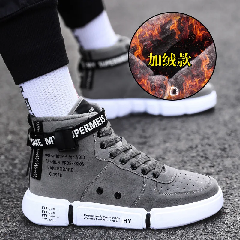 Mens Boots High Top Sneakers Plus Cashmere Winter Boots Men Round Toe Outdoor Casual Zapatos De Hombre Dropshipping