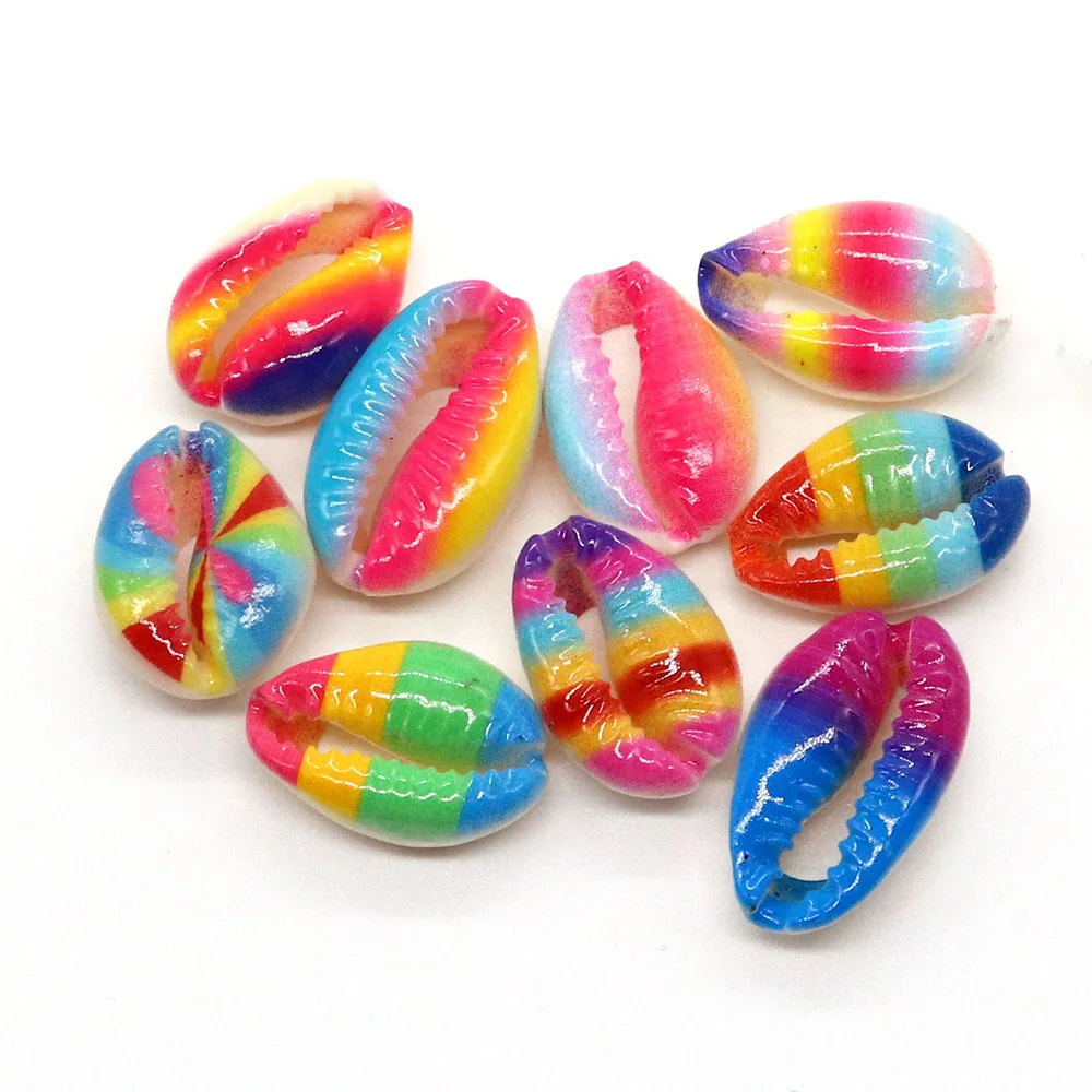 New In Rainbow Pattern Set of 5 Pieces Shell Conch Print Beads Made of Jewelry Diy Necklace Bracelet Earrings Charm Accessories