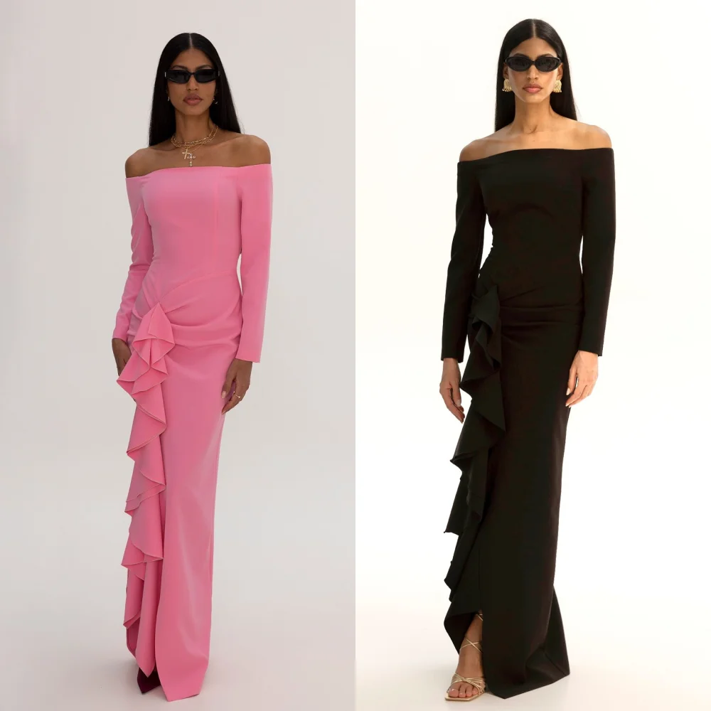 

Customized Jersey Ruffle Off-the-shoulder Sheath Long Dresses Bespoke Occasion Party Gown Simple Fashion Elegant