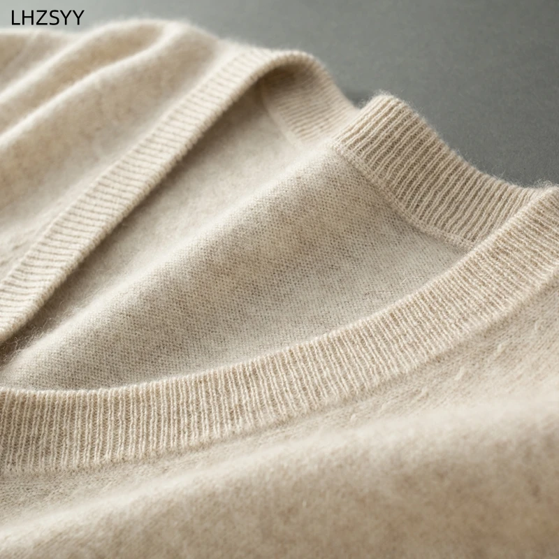 LHZSYY jesienno-zimowy 100% sweter z czystego kaszmiru męski sweter z dekoltem w serek wysokiej klasy topy w dużych rozmiarach młodzieżowy biznes na co dzień ciepła koszula