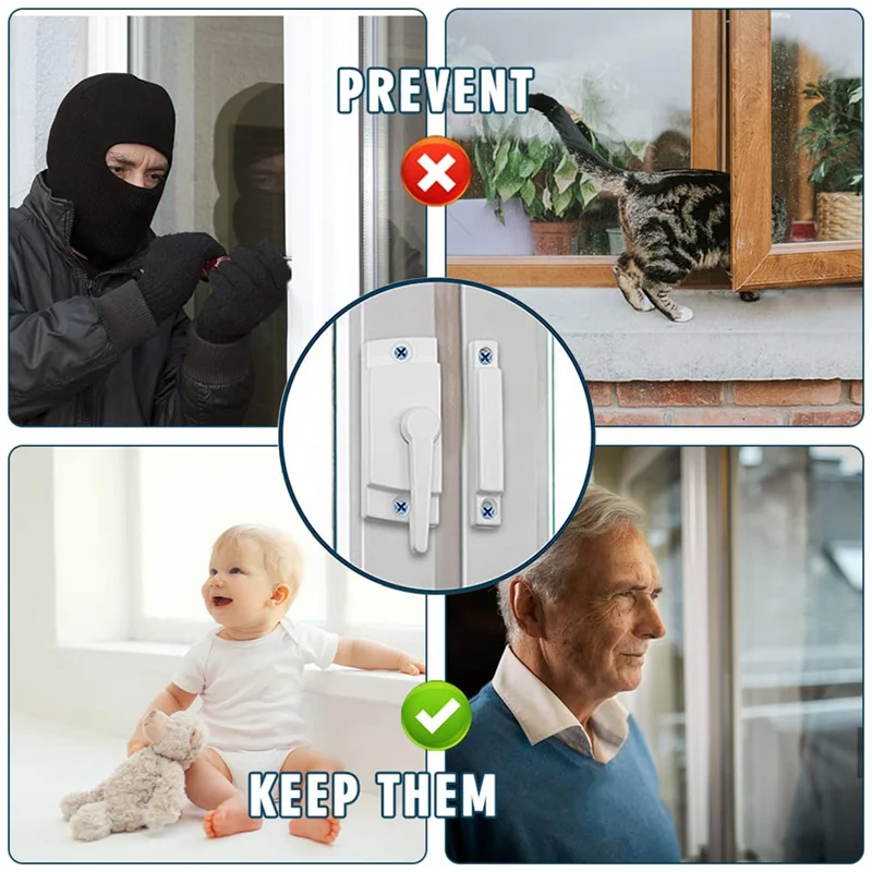 A45U 4 Pack Window Sash Locks, Window Latches Replacement Sash Locks White Fits Horizontal Sliding Window