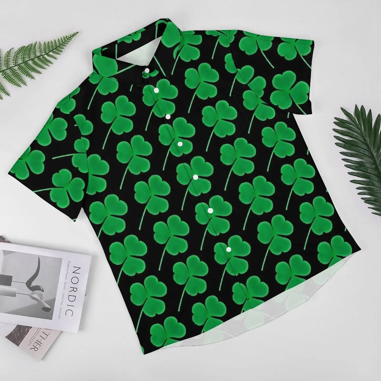 Green Shamrock Pattern Casual Shirts St Patricks Day Irish Beach Shirt Hawaiian Stylish Blouses Men Graphic Plus Size