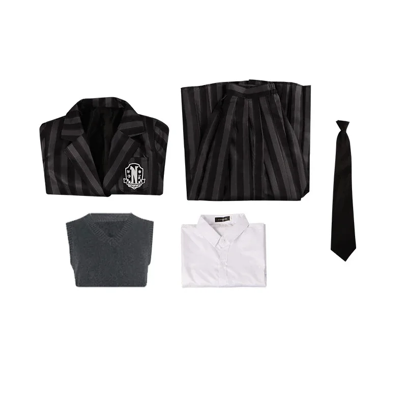 qq34Wednesday Cosplay Costumes Addams Wednesday School Uniform Jacket Vest Shirt Skirt for Kids Adult Halloween Outfit