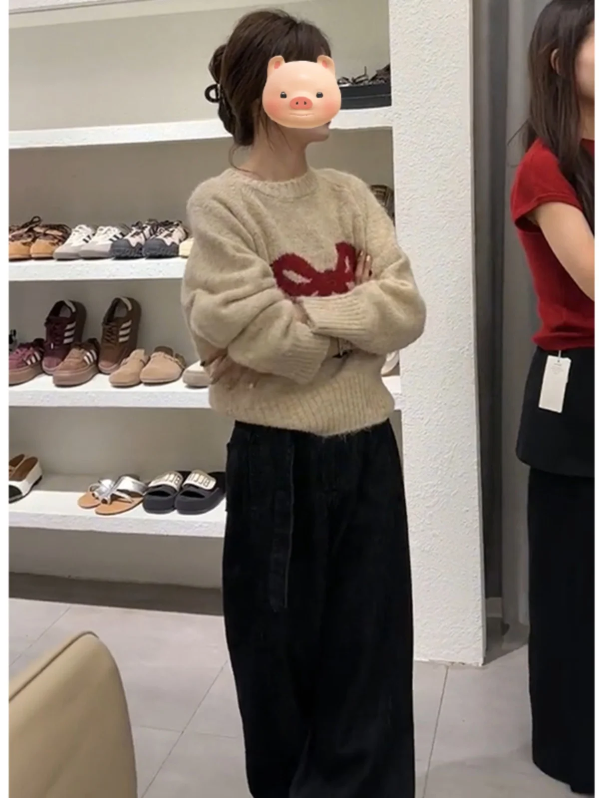 Coréen Sle doux jeune noeud rond Ne Long Sve pull femmes automne hiver doux confortable vêtements d'extérieur haut tricoté