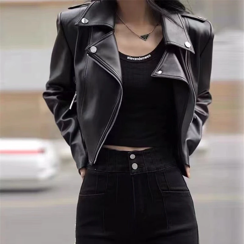 Soft Women PU Leather Jacket Vintage Short Moto Biker Coats Spring Autumn Bomber Jacket Windbreaker Women Clothing Outerwears