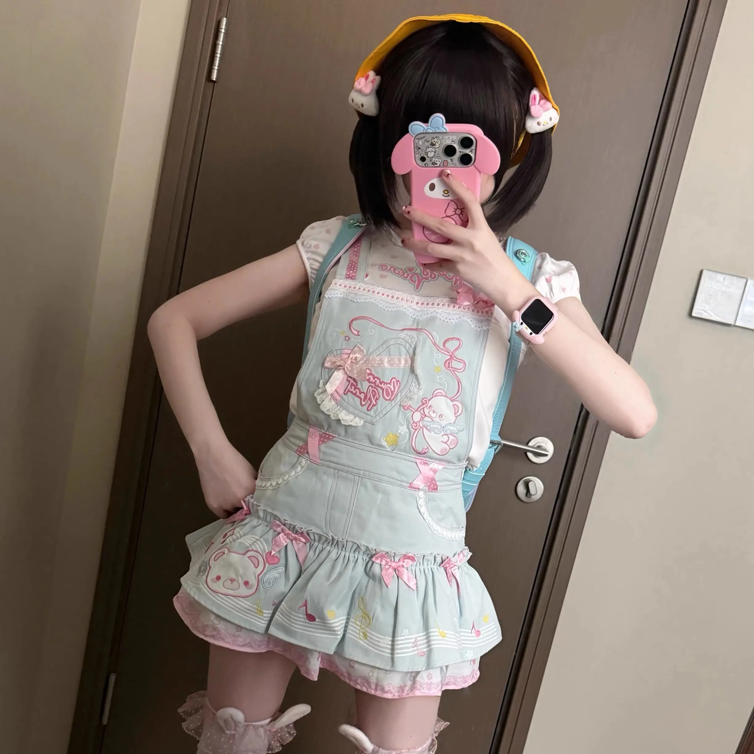 

Cute Bear Embroidery Suspender Skirt Short Vest Dress for Girls Japanese Ancient Cute Kawaii Dress Daughter Clothes