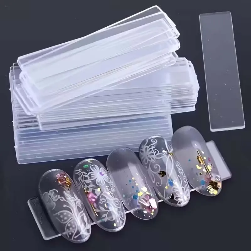 50pcs/Set False Nail Tips Nail Art Display Stand Transparent Practice Acrylic Gel Polish Holder Strip Manicure Showing Tools