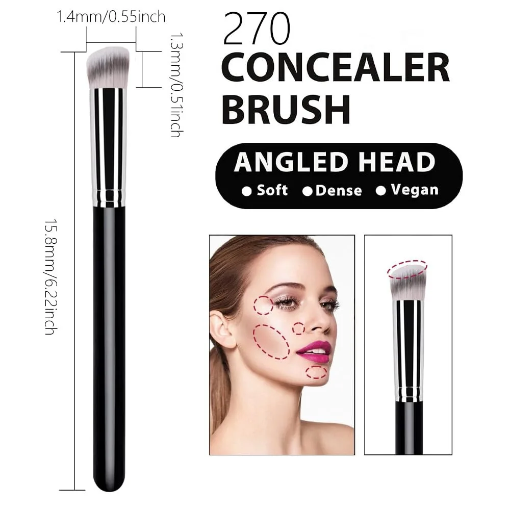 Brocha correctora profesional: base plana y redonda y brocha de maquillaje corrector para debajo de los ojos, contorno facial y cobertura de detalles