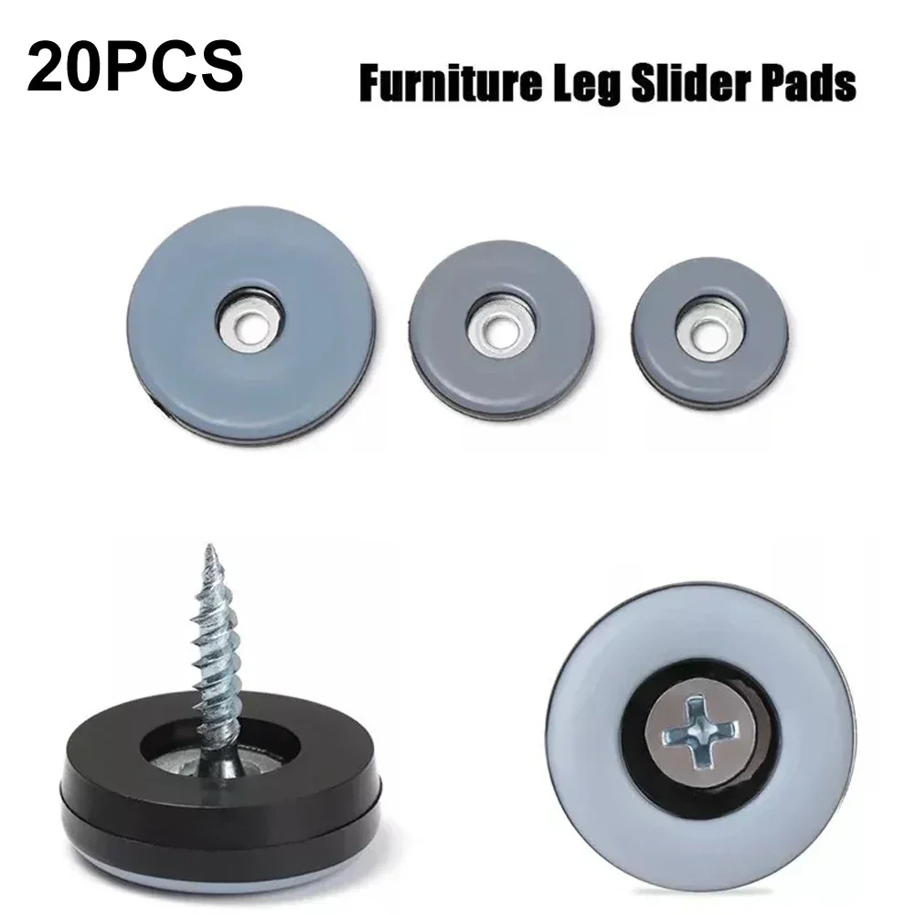 20pcs Screw-On Furniture Glides PTFE Glider Pads Chair Sofa Moving Feet Sliders Noise Reduction Furniture Slip Mat Heavy Duty