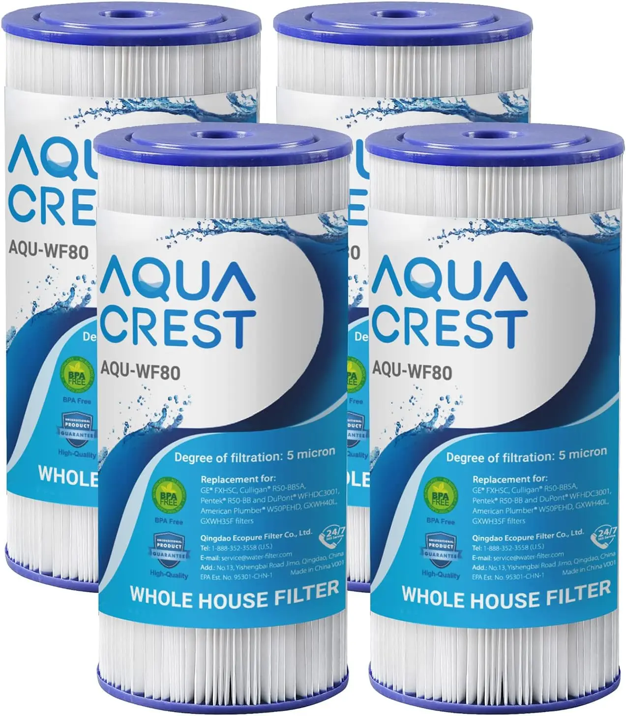 

Whole House Water Filter Replacement, 5 Micron 10" x 4.5", High Flow Sediment Filters, Pack of 4